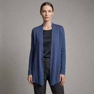 Eileen Fisher Silk Organic Cotton Open Front Cardigan Blue S16OQL Womens Small